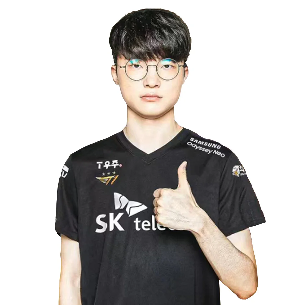 

2023 LOL S12 T1 Black Jersey LCK SKT Faker Keria Zeus Oner Gumayusi Print T Shirt Uniform Men Women E-Sport Hombre Top Tees