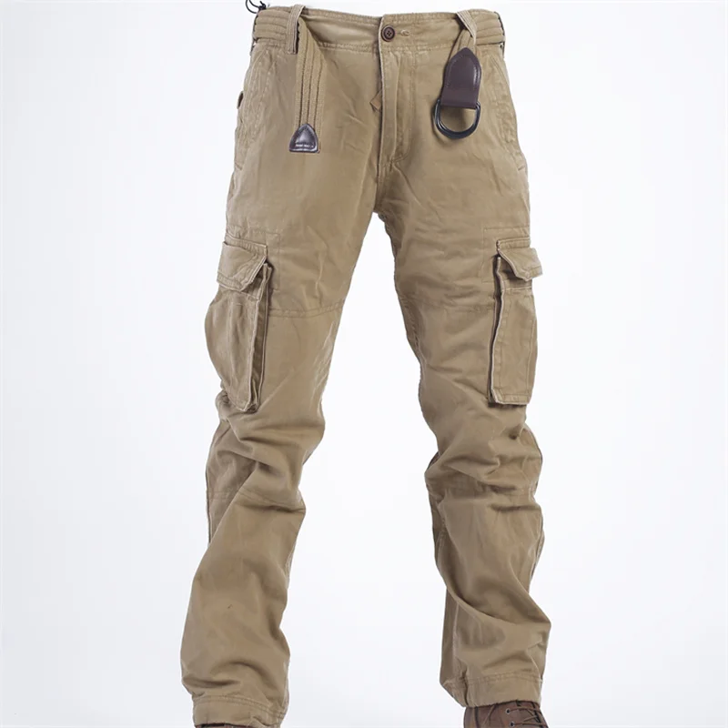 

Men's Autumn Cotton Cargo Pants with Belt Military Tactical Multi-Pockets Camouflage Pants Casual Loose Outdoor Trousers