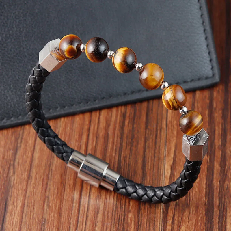 t натуральный камень модная кожаная веревка многослойная тканая желтая тигровый