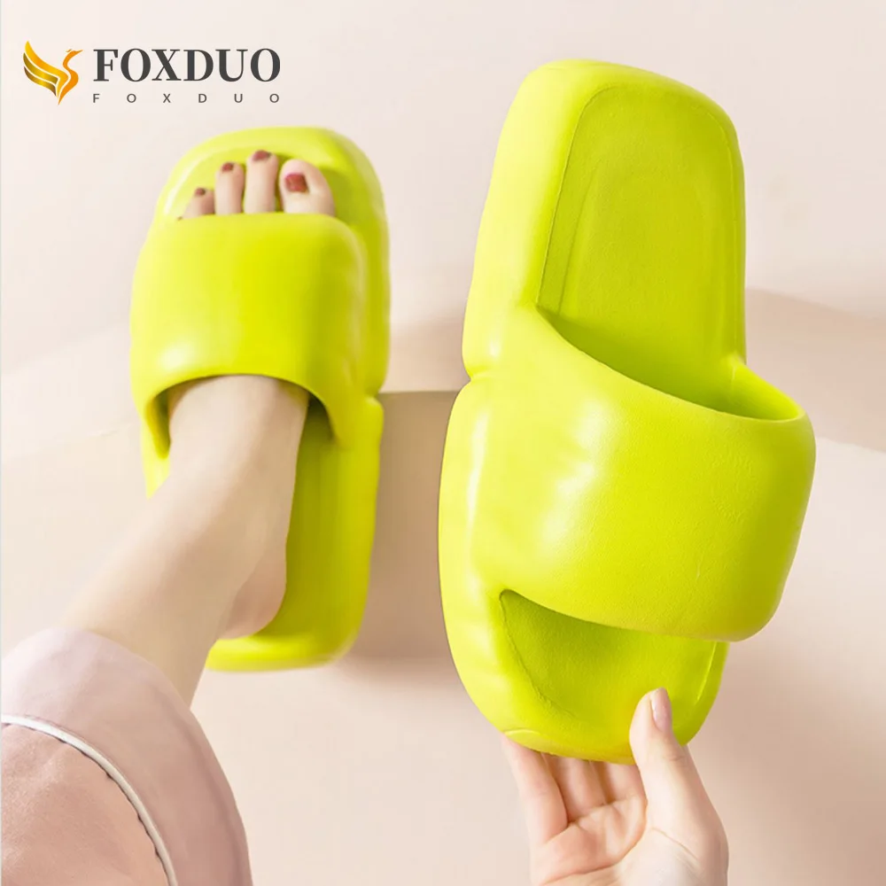 4cm EVA Thick Sole Platform Cloud Slippers Women Men Pillow Slides Soft Flat Square Head Flip Flop Ladies Summer Beach Sandals