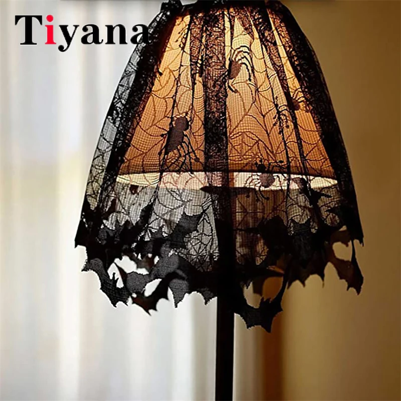 

Europe America Halloween Party Festival Lampshade Black Lace Spider Web Fabric Home Restaurant Decoration Tablecloth Table Cover