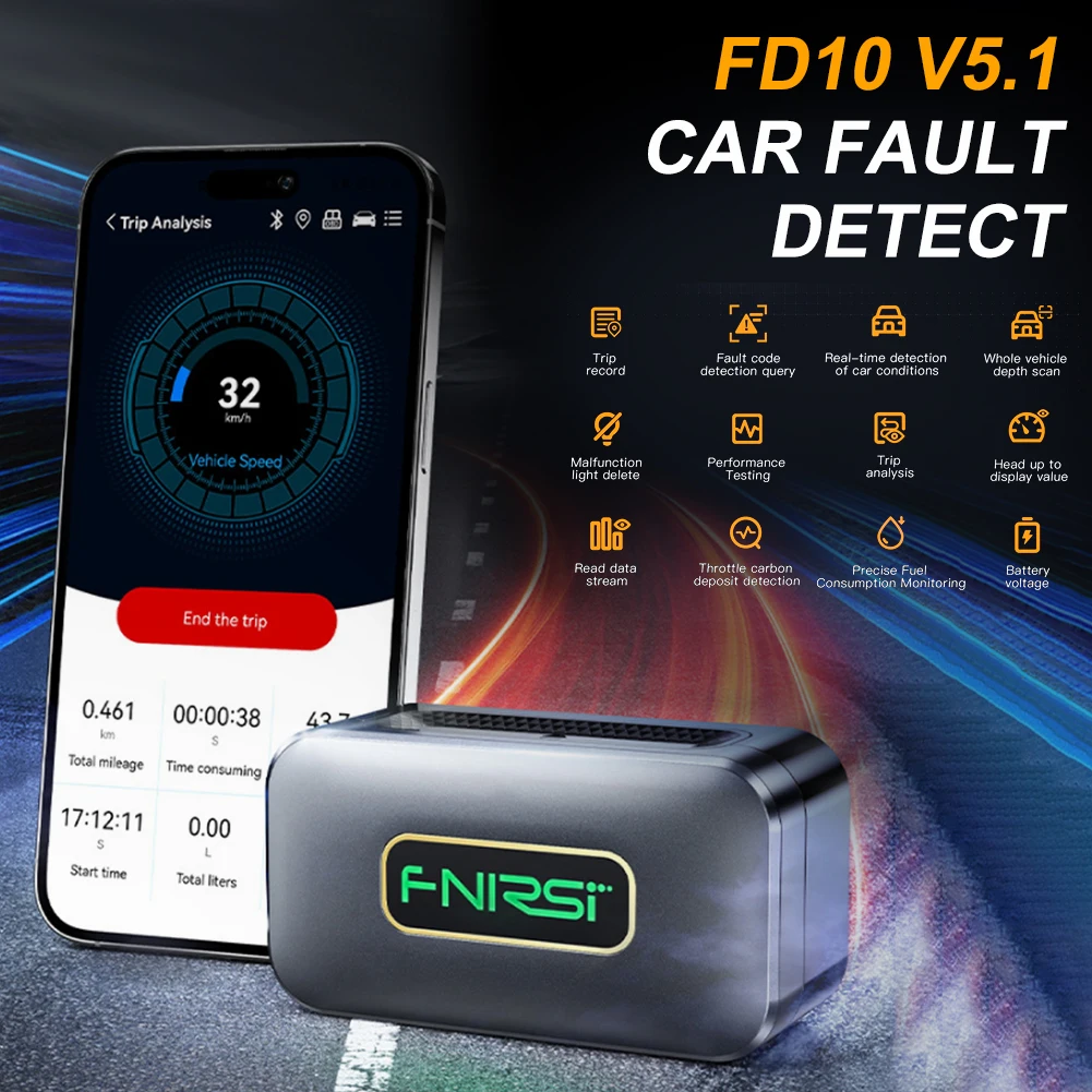 

FNIRSI FD10 Car OBD2 Scanner Code Reader Clear Error OBD Diagnostic Tool IOS Android BluetoothV5.1 Check Engine Light Car Repair