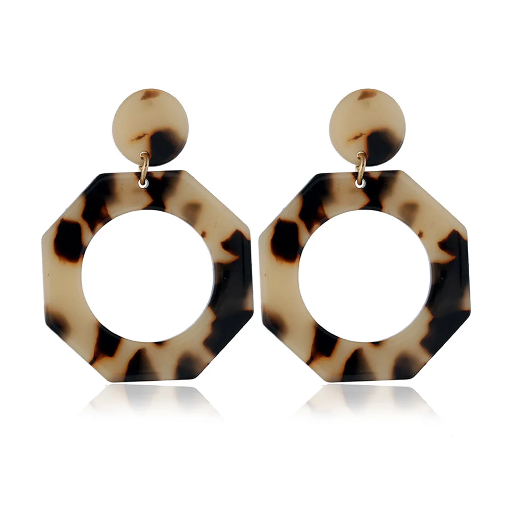 

New Geometric Polygonal Acetate Earrings Hot Sale Acrylic Round Cutout Leopard Print Earrings Drop Earrings Chinese Fashion