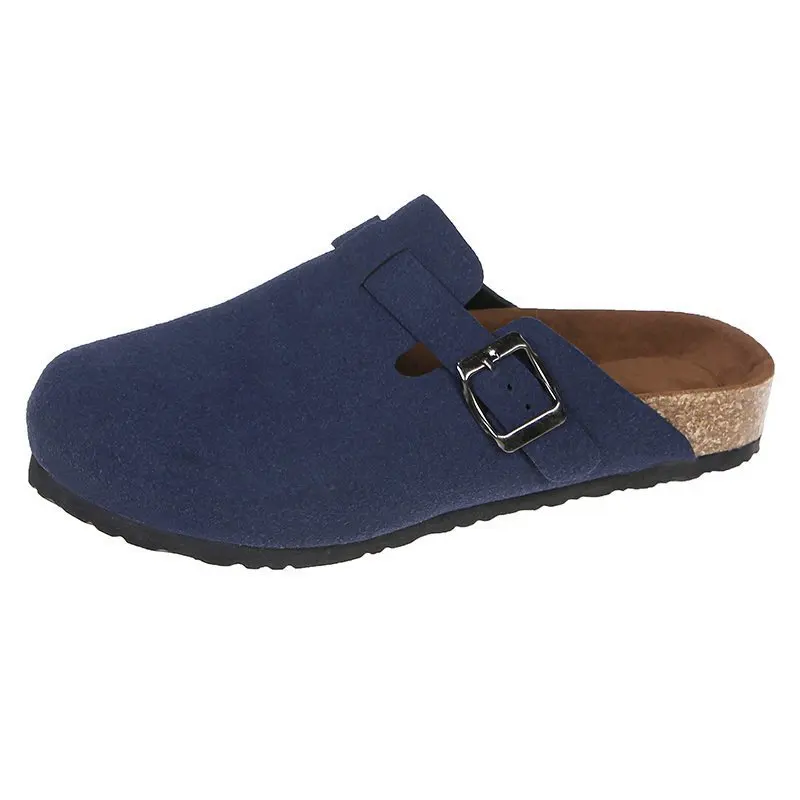 

Baotou Sandals Women 2023 Couple Slippers Retro Suede Sandals Solid Color Belt Buckle Women's Shoes Light Comfortable Slippers
