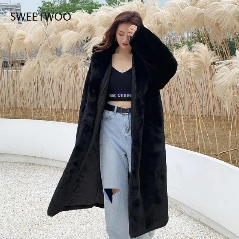 2022 Winter Hooded Women Faux Fur Coat Ladies Thick Warm Outwear Long Fur Jacket Casaco Feminino Inverno Tedy Contracted Slim