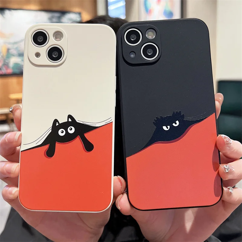 

Cute Cartoon Couple Sleep Cat Phone Case For iPhone 11 12 13 14 Pro MAX Mini XR X XS MAX 7 8 Plus Shockproof Silicone Soft Cover