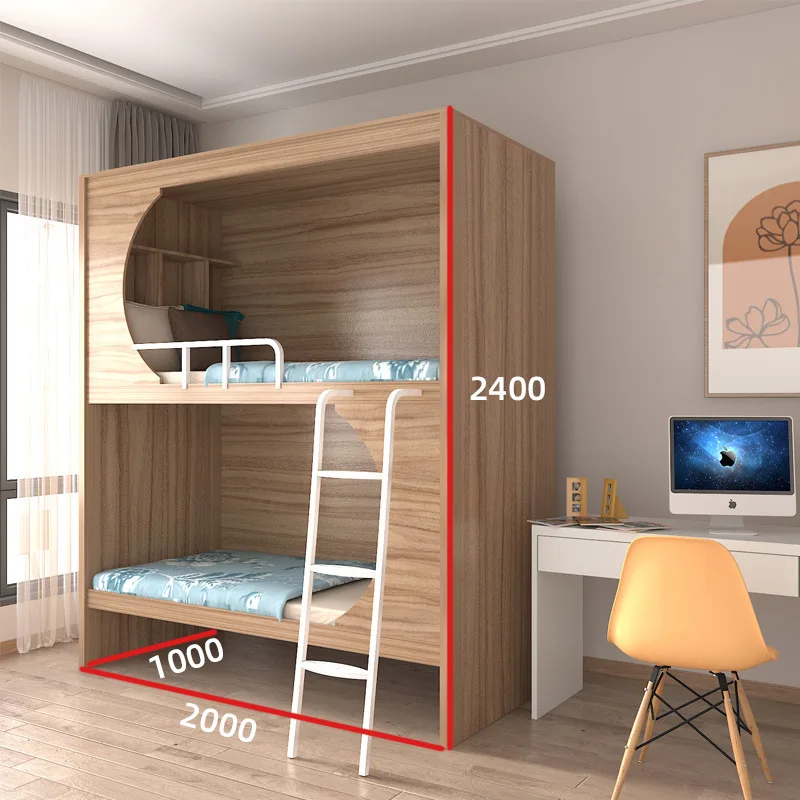 

Student Dormitory Staff Apartment Simple Solid Wood Spacecraft Bed Adult Multifunctional High Low Double Bed Combination