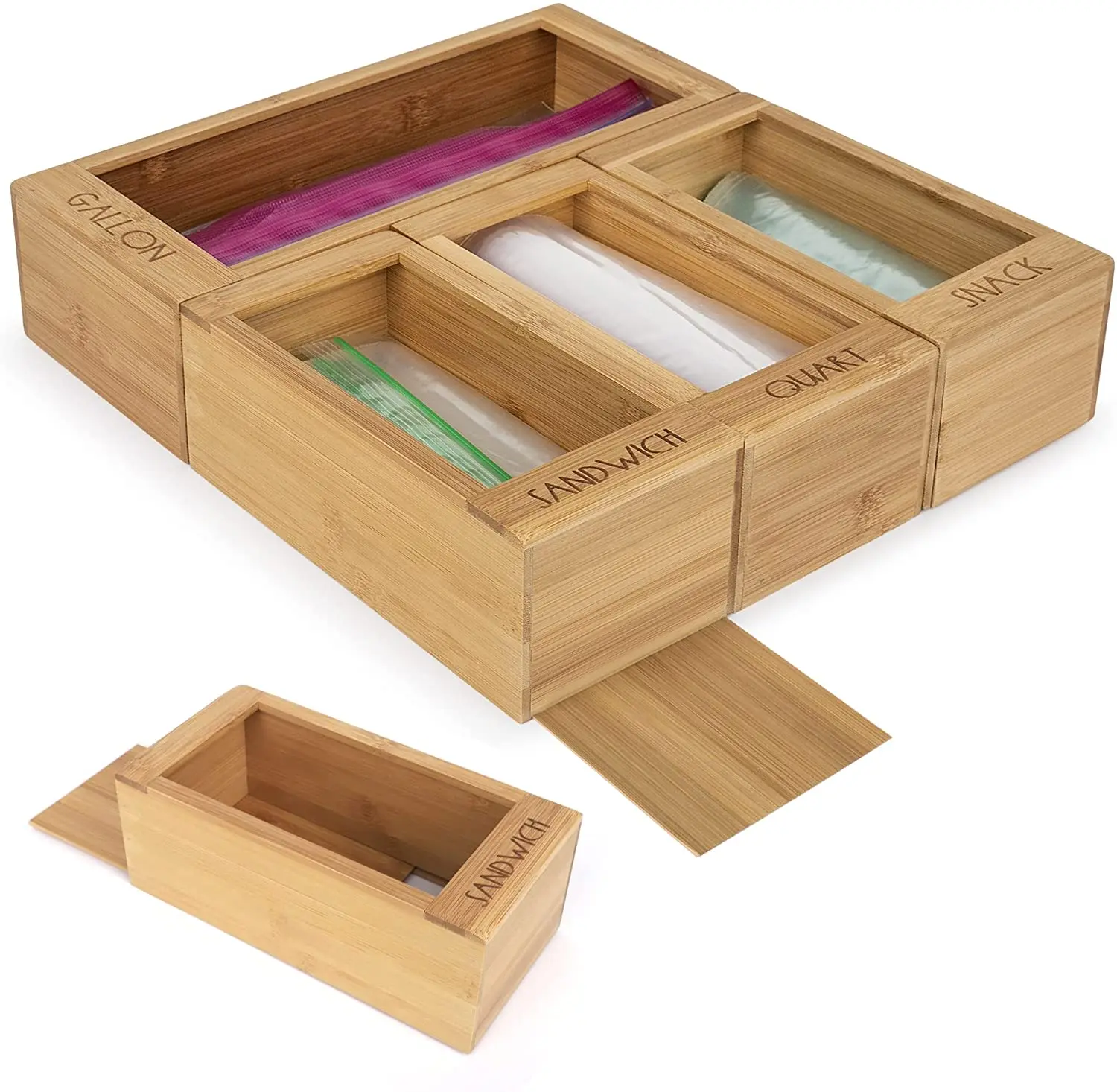 Storage Organizer for Drawer-Bamboo Kitchen Food Storage Bag