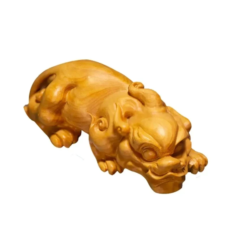 

9 CM Hand Carved Boxwood Carving Figurine Wealth Gifts Statue Home Decor -Hybrid Pixiu Sculpture Folk Crafts