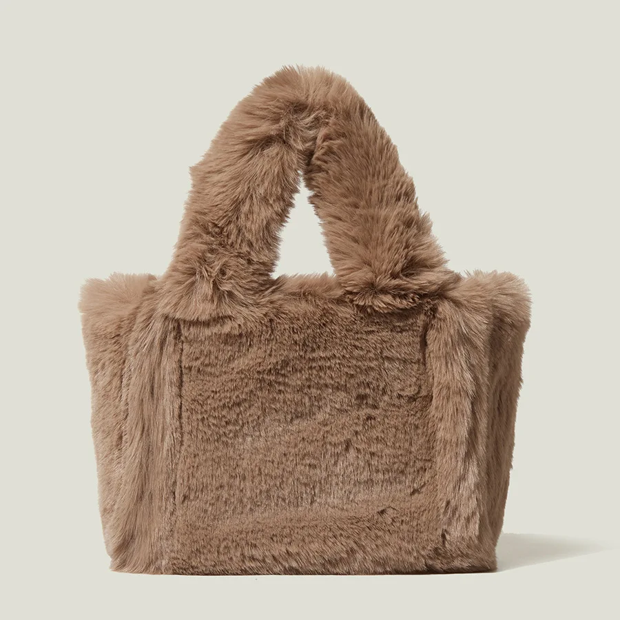 

2022 New Designer Fluffy Plush Handbag Soft Warm Tote Women Faux Fur Bag Winter High Quality Solid Color Female Shopper Bags
