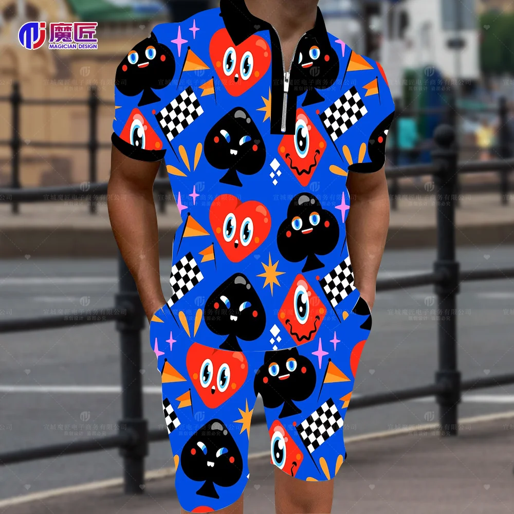 Anime 2023 New Summer Men's POLO Shirt 3D Cartoon Bomb Explosion Print Shorts Strange Shirt Harajuku Hip Hop Magic Shirt Set