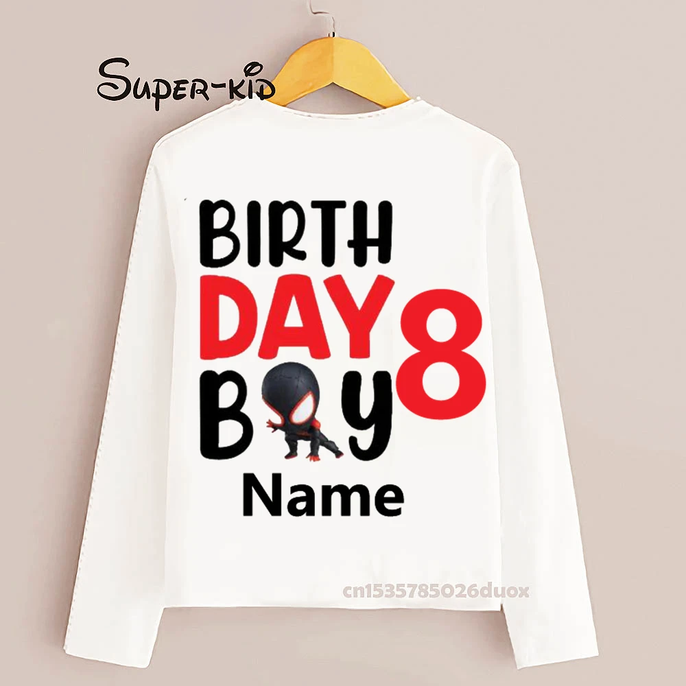 

2022 Kids Spiderman Birthday Long Sleeve Shirt for Boys or Girls Personalize Name 1st Birthday 2nd 3rd 4th 5th 6th 7th 8th 9th