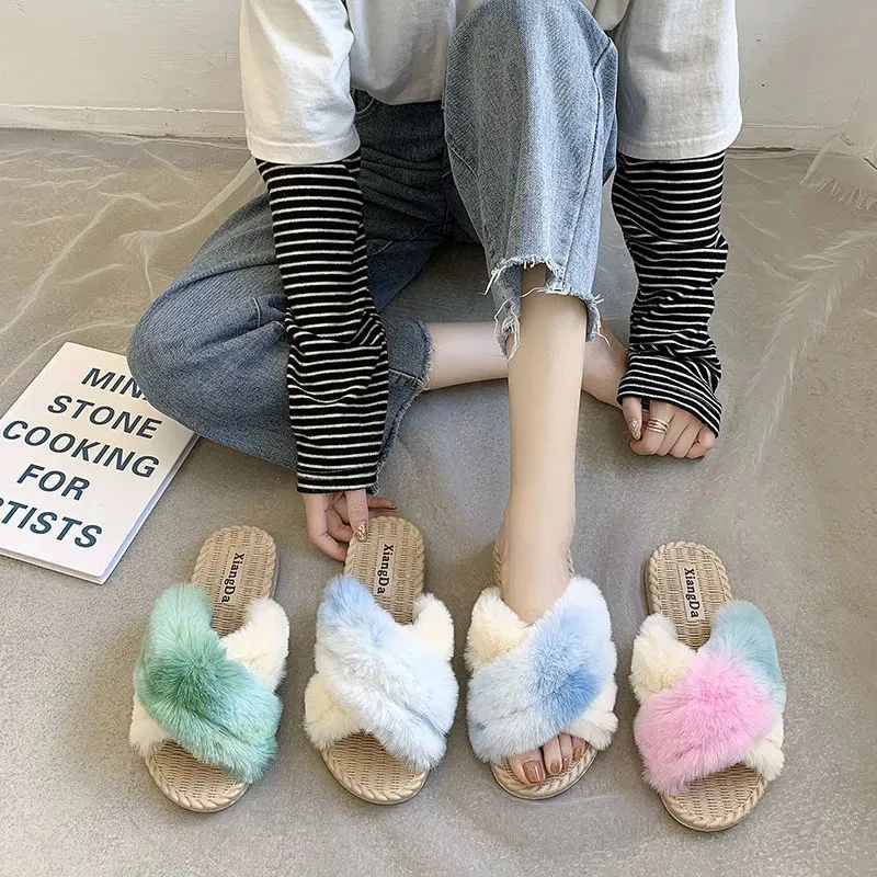 

Мюли женские уличные, мягкие Эспадрильи из кроличьего меха, без каблука, Нескользящие, обувь на плоской подошве, модные тапочки
