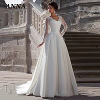 anna beauty wedding dress 2022 elegant v neck beach party gown simple long sleeve ribbon zipper vestido de noiva women skirt