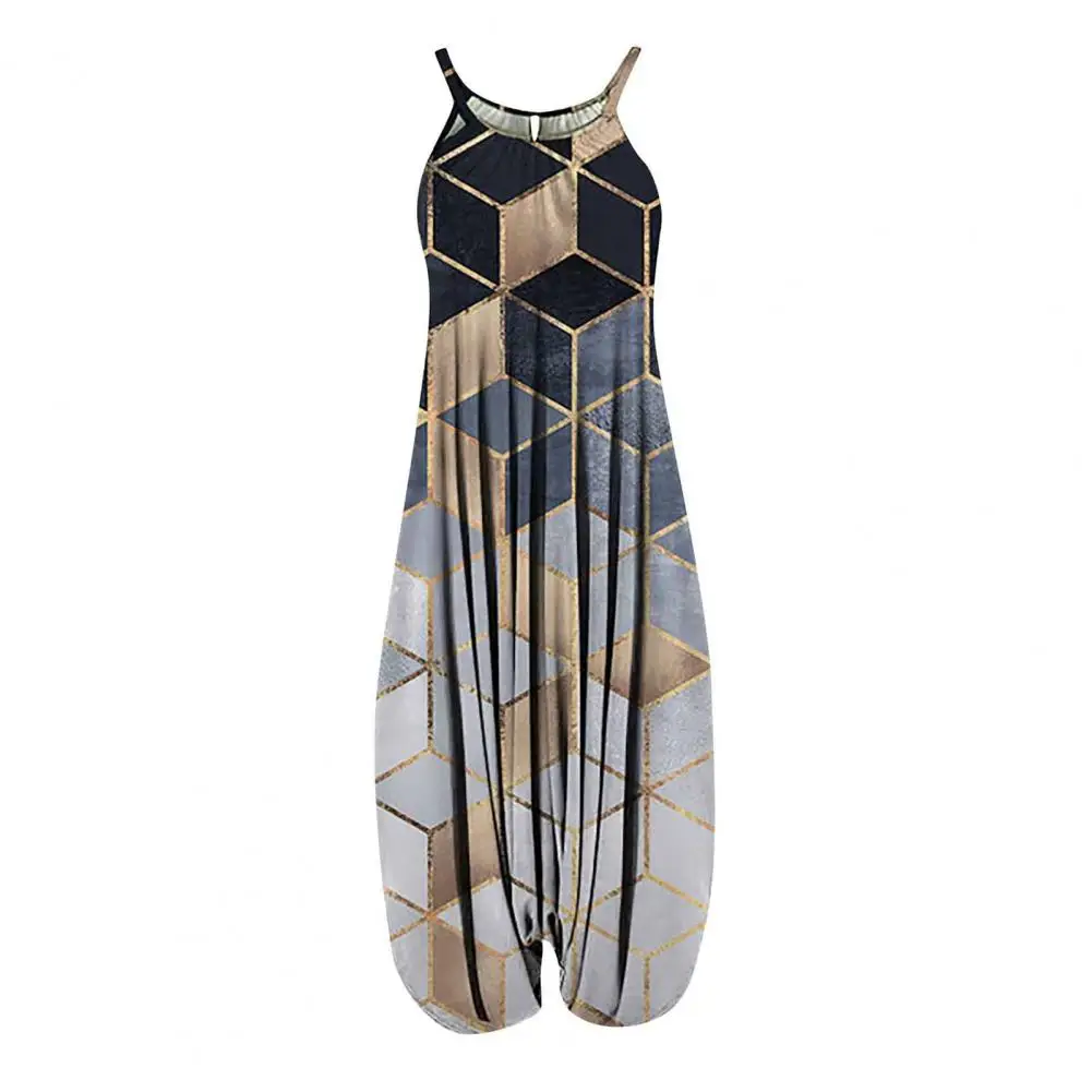 

Jumpsuit Stylish Vintage Style Geometric Print Sleeveless Summer Jumpsuit Female Clothing Summer Jumpsuit Summer Romper