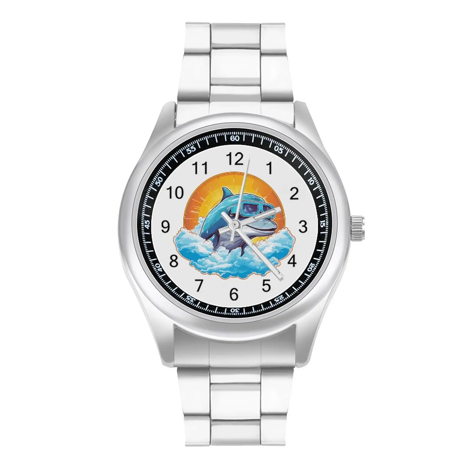 

Dolphin Quartz Watch Vector Graphic Cute Photo Retro Wrist Watch Stainless Wideband Travel Men Wristwatch