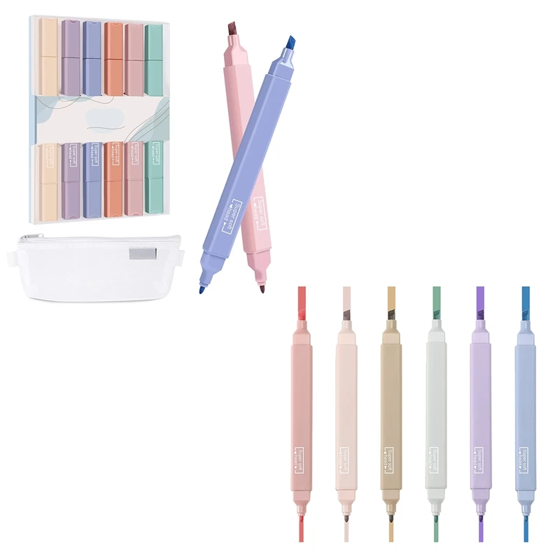 

6 Pack Highlighters Mild Assorted Colors With Mesh Pen Bag,Soft Chisel Tip, No Bleed Dry Fast School Office Supplies