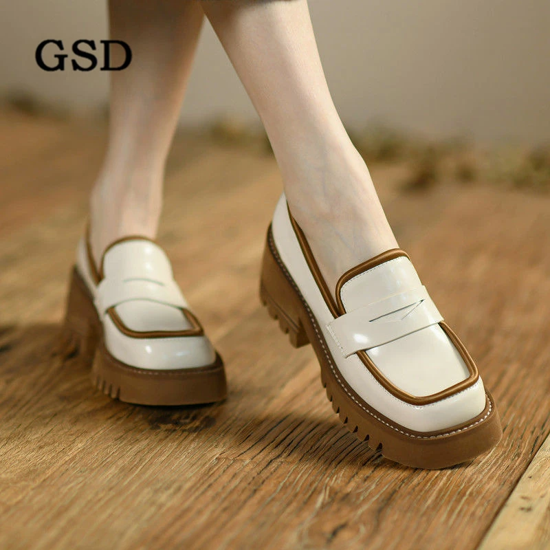 

White Platform Shoes for Women's Loafers British Style Casual Pumps Spring /Autumn Patent Leather Design Brand High Heels