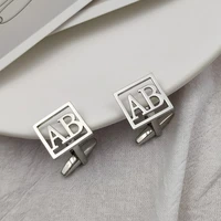 fashion custom man shirt cufflinks personalized square two letter stainless steel cufflinks for mens jewelry fathers day gifts