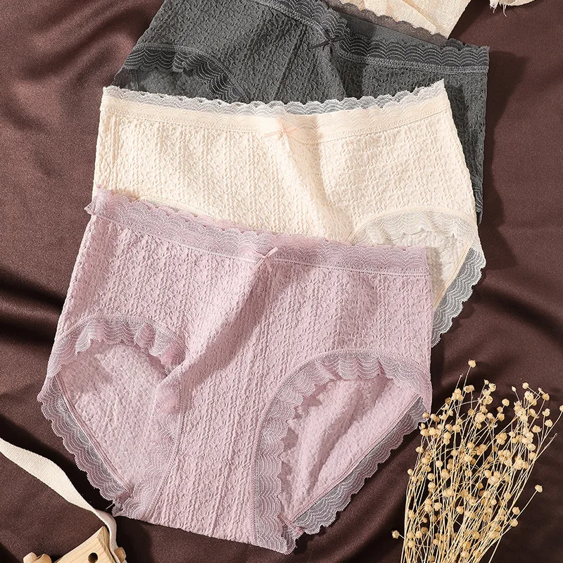 

2pcs Seamless Panties Plus Size Lace Sexy 140kg Quick Dry Cotton Pink Panties Briefs Soft Breathable Unterwasche Damen Underwear