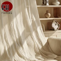 2022 new white tulle curtains for living room luxury crumpled sheer curtains for bedroom texture balcony decorative custom size