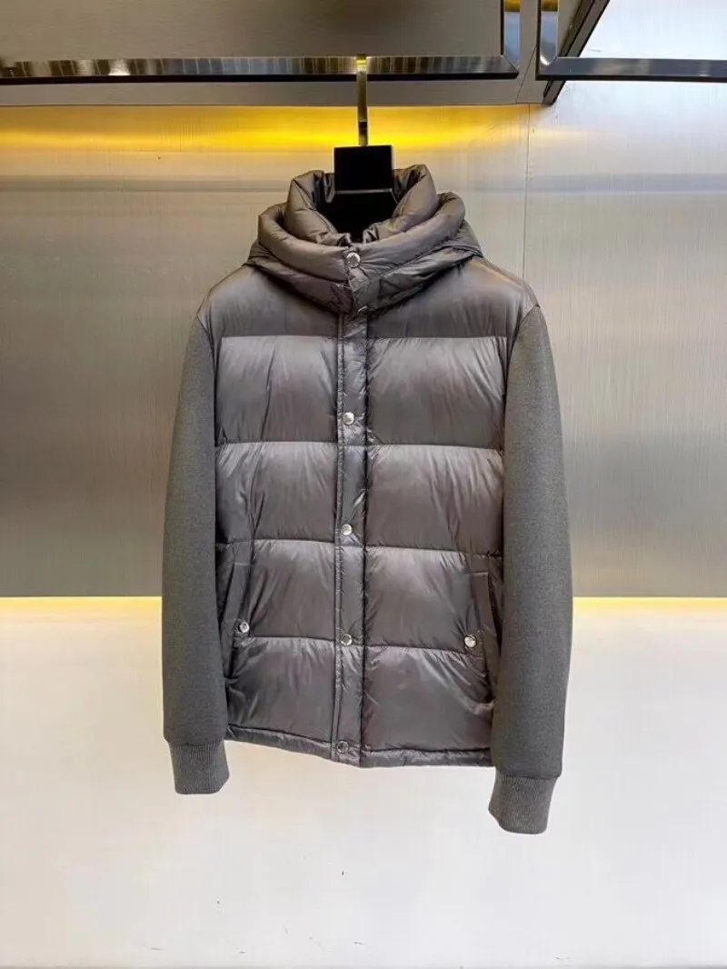 Men's Down Jacket Luxury Brand Striped Ultra Lapel Men Down Jacket High Quality Wind-Resistant Smart Causal Hooded Women Coat