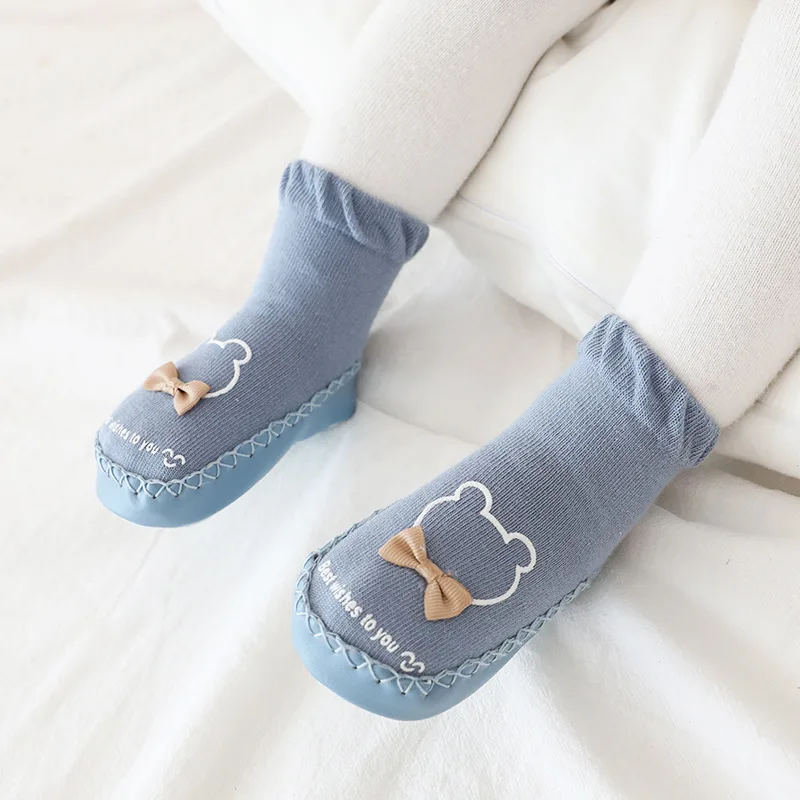 

1-3Y Toddler Baby Knitted Bow Floor Socks Shoes with Rubber Soles Infant Anti-slip Indoor Socks Newborn Spring Summer Autumn