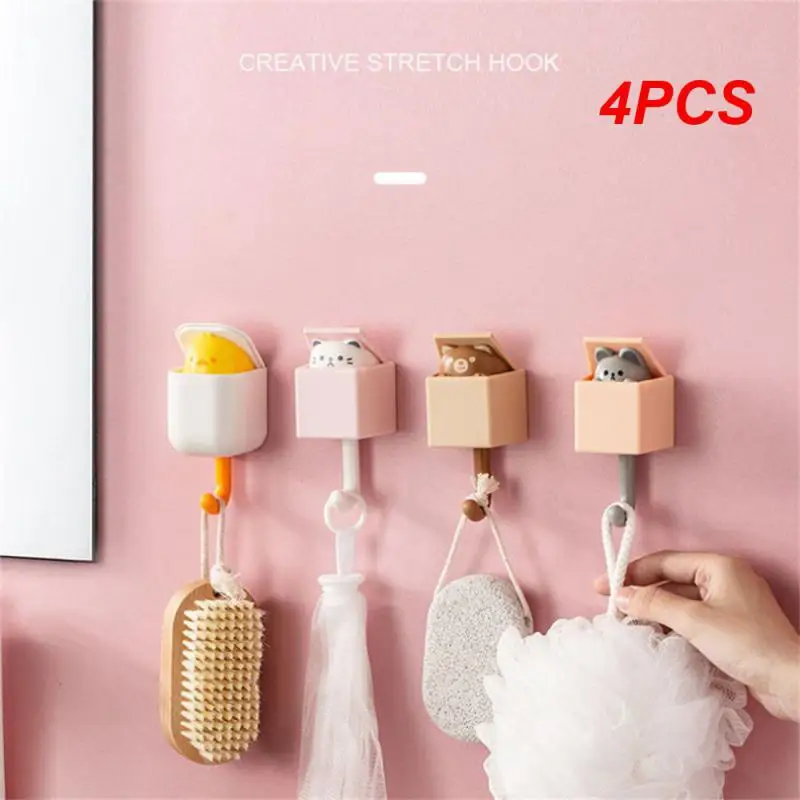 

4PCS Door Hook Animal Cartoon Shape Telescopic Animal Good Load Bearing Safety Material Hook Up Cat Hook Square Waterproof
