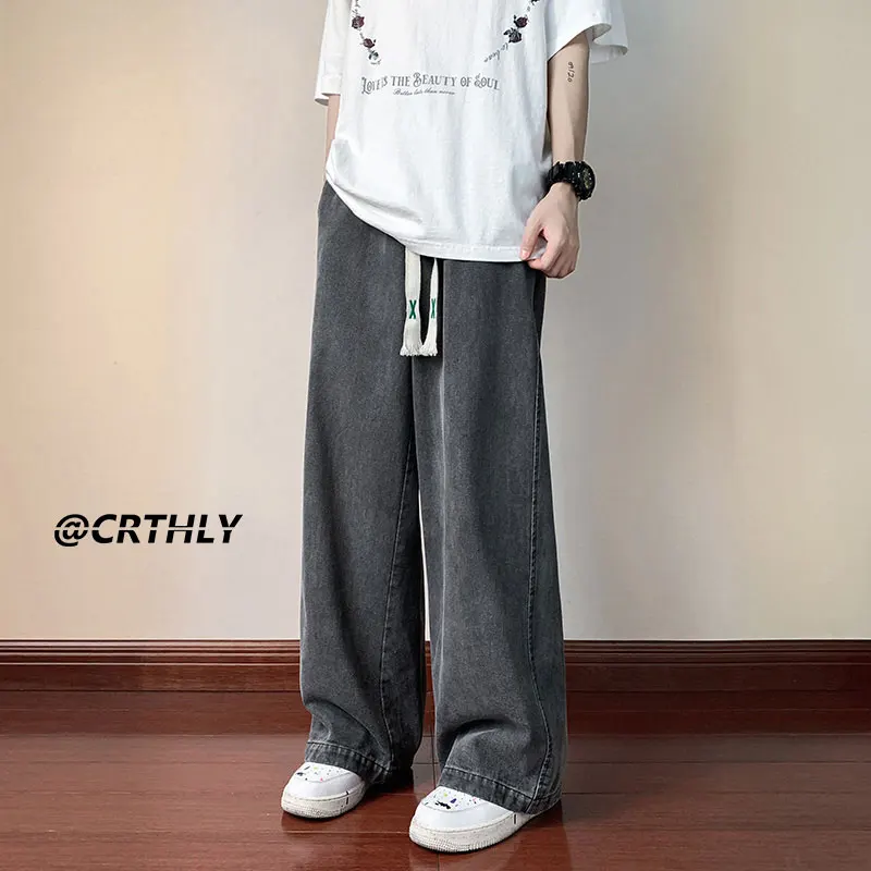 Ripped Casual Men Jeans Pants Straight Wide Leg Harajuku Oversize Streetwear Denim Trousers