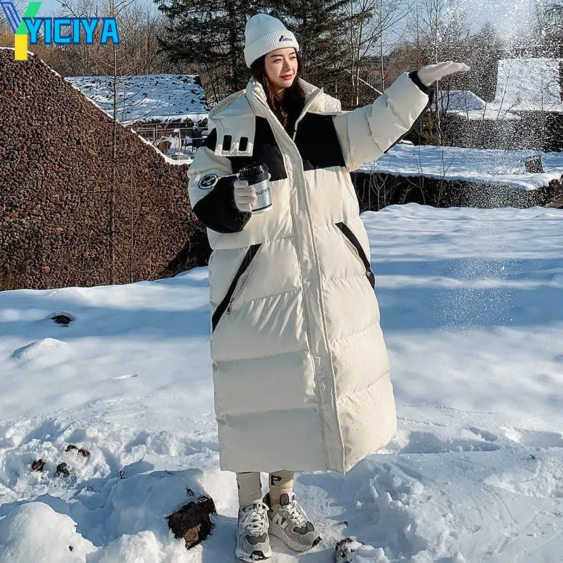 YICIYA Bomber Women Long Thicken Down Coat Brown Parkas Windbreaker Warm Winter 2022 Woman Long Sleeves Jackets Bombers Coats
