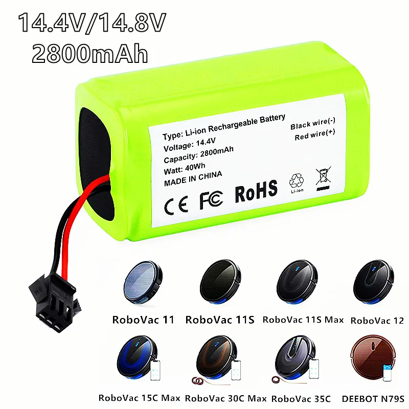 

14.4V 2800mAh Li-ion battery for Cecotec Conga Excellence 950 1092 Ecovacs Deebot DN621 601/605 Eufy RoboVac 35C Panda i7 V710