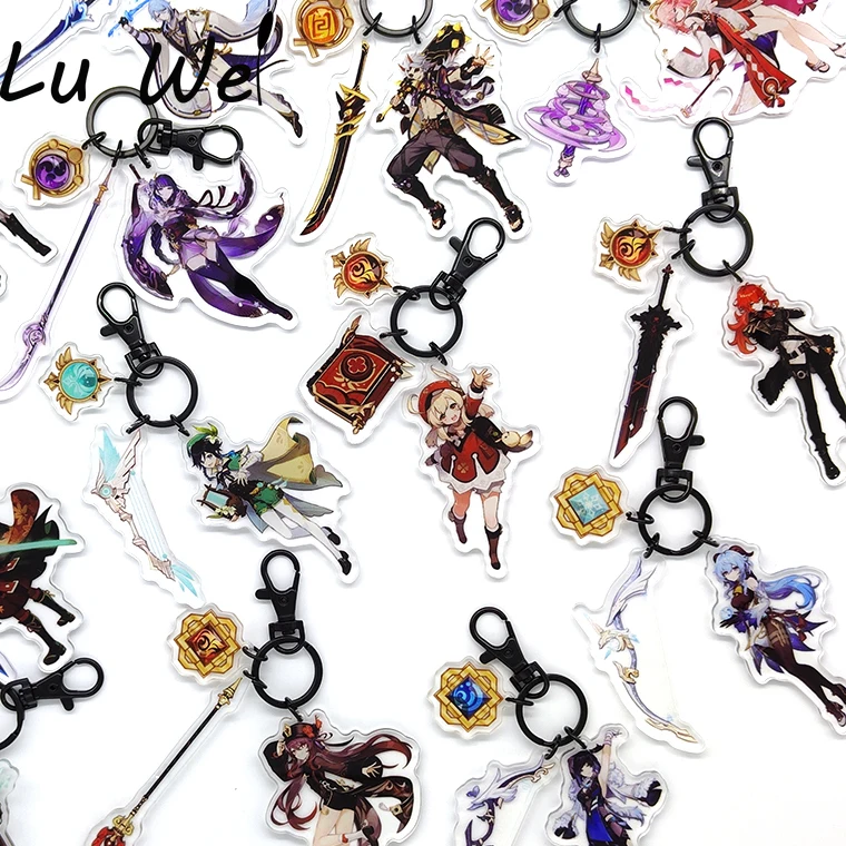 Game Keychains Genshin Impact Zhongli Scaramouche Diluc Vision Kazuha Eye of God Weapon Accessories Cute Bag Pendant Fans Gifts