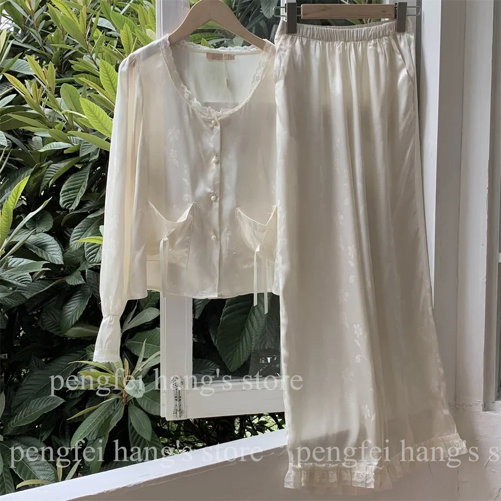 Жаккардовый топ и брюки в китайском стиле пижамный комплект из 3 предметов