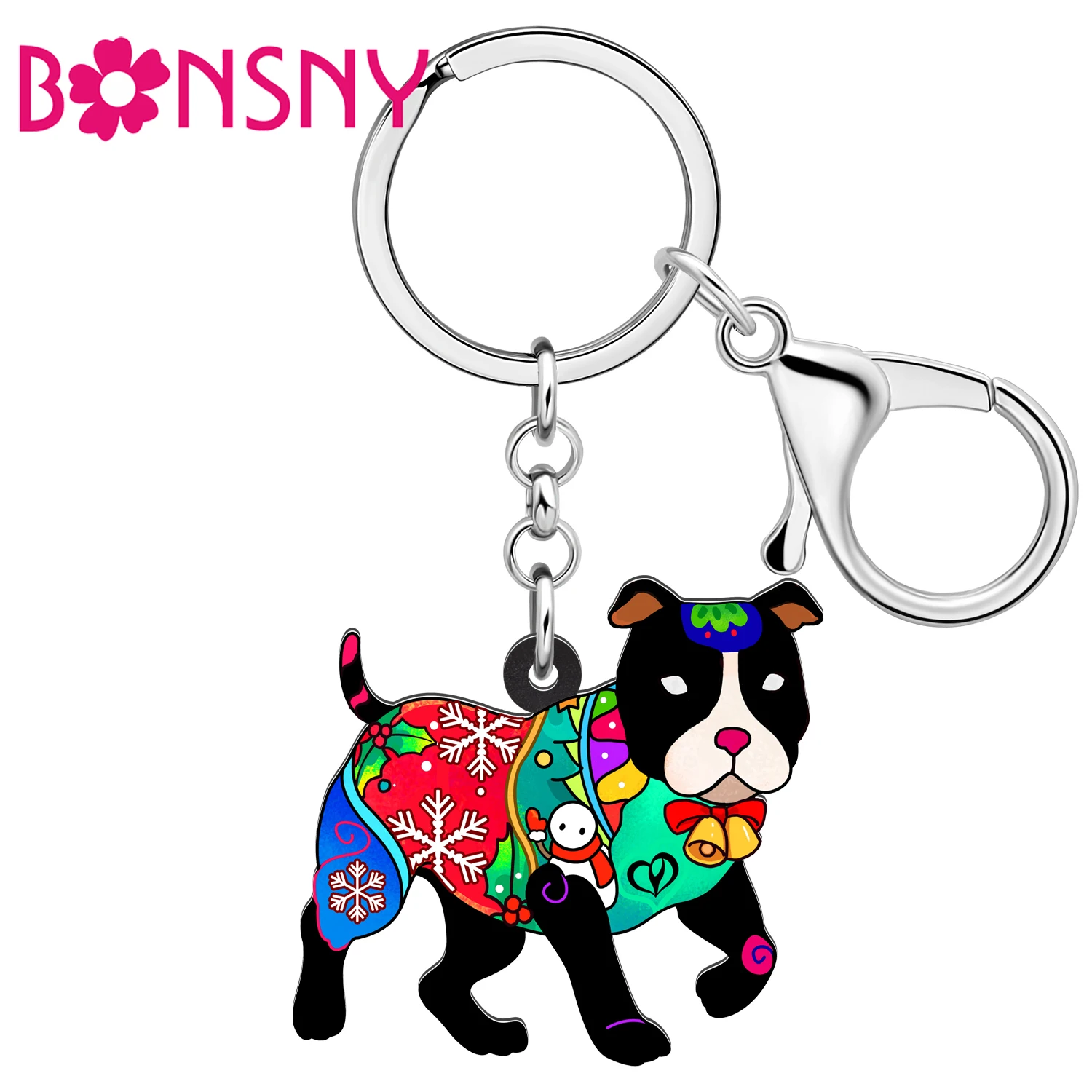 Bonsny акриловые брелки для ключей на Рождество Бостон-терьер питбулл животные