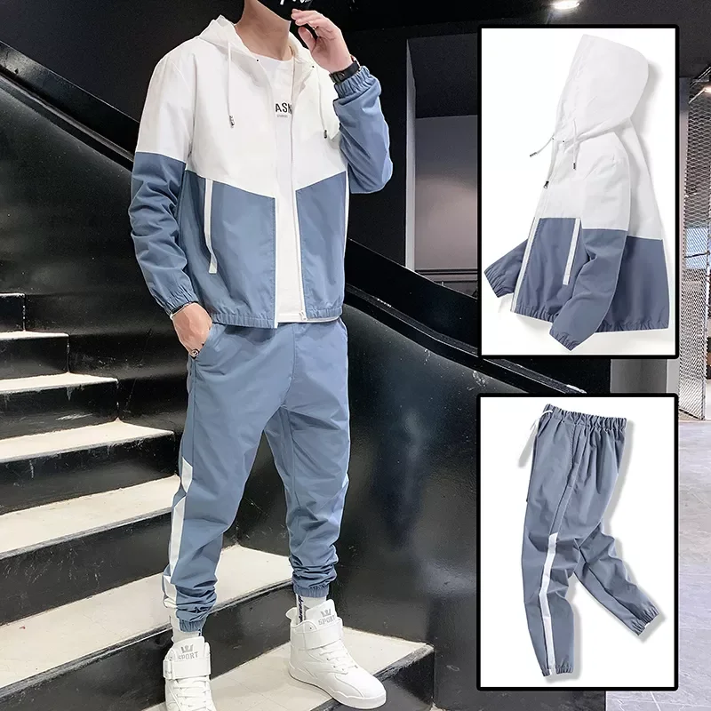 Patchwork Hip Hop Casual Men's Sets 2022 Korean Style 2 Piece Sets Clothes Men Streetwear Fitness Male Tracksuit