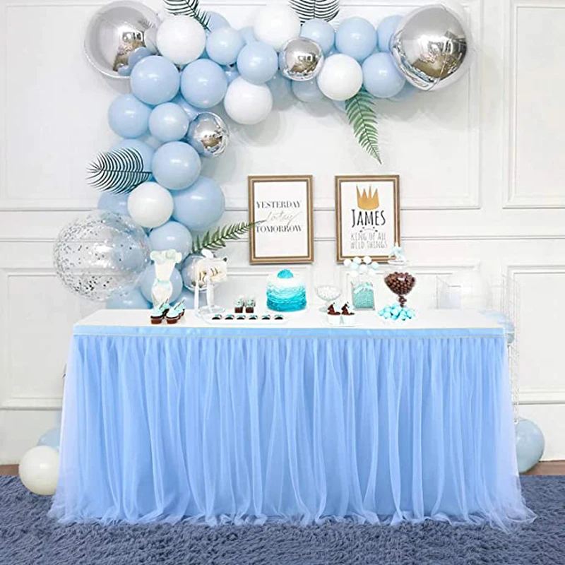 

6ft Baby Blue Tulle Table Skirt for Wedding Birthday Rectangle Round Table Tutu Table Skirting Party Baby Shower Gender Reveal