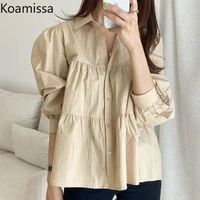 koamissa solid loose women spring blouse 2022 all match outwear chic shirt turn down collar fashion lady korean blusas outwear