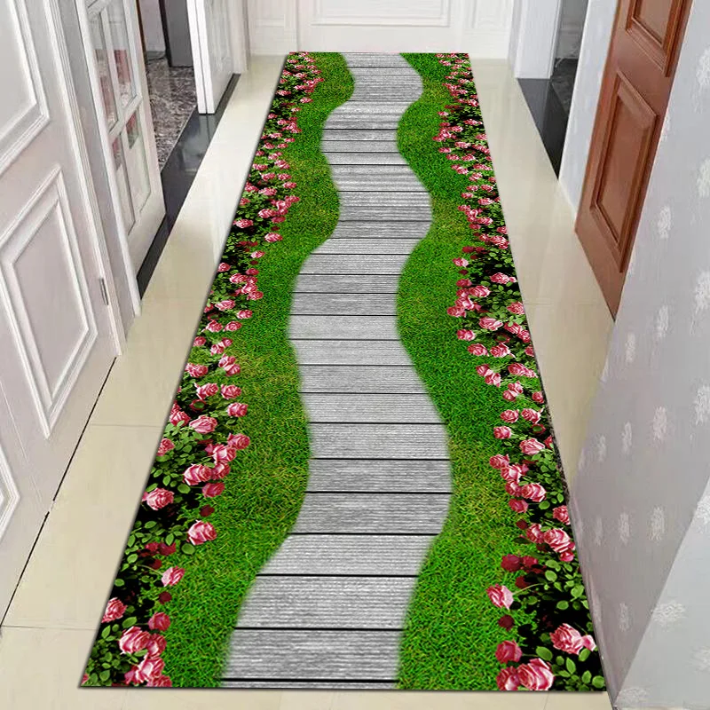 Фото 3D ковер с изображением цветов и травы, Длинные ковровые покрытия для коридора, гостиной, коврик для двери, спальни, кухни, нескользящий Придв... №4