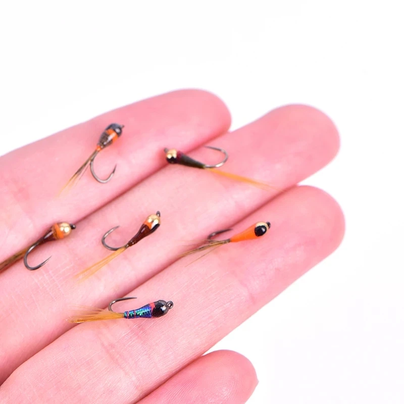 

6PCS Tungsten Perdigon Nymph Small Beadheads Fly Rainbow Brown Trout Grayling Brook Trout Fishing Quick Sink Fly
