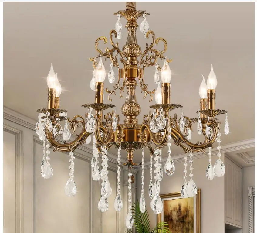

European Style Chandelier Modern Decora Alloy Hanging Lamp Household Villa Alloy Restaurant Lamp D58cm H68cm 6arms Candle Lights