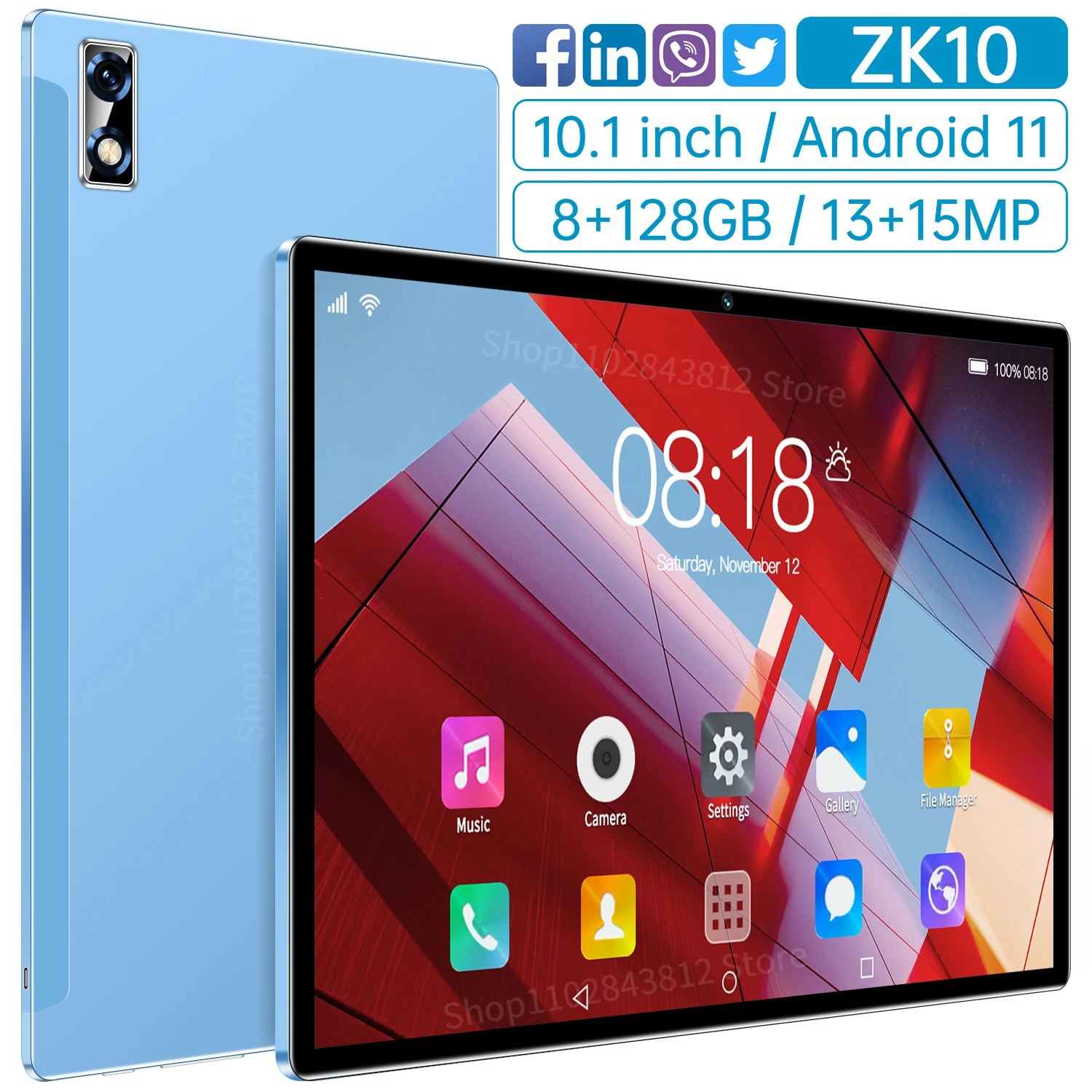 

10.1 Inches Tablet PC IPS Display Screen Android 12 ZK10 12G/ROM-512G 13MP+16MP GPS+FM+WiFi+BT+TF 8800mAh Support Double Card