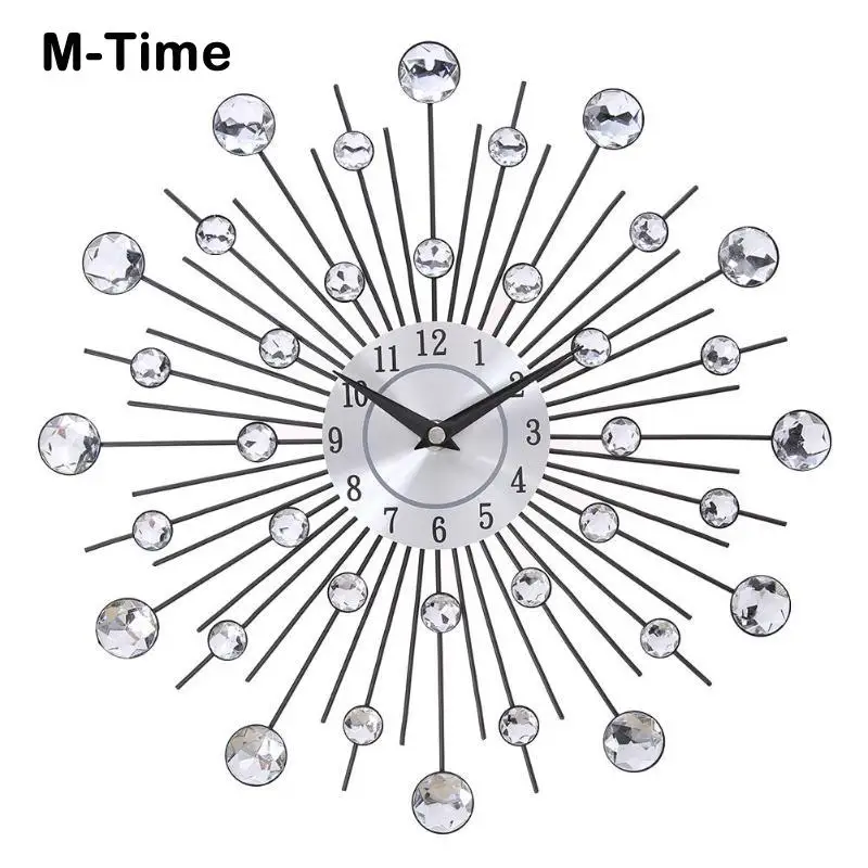

Большие роскошные часы с кристаллами Sunburst, металлические настенные часы, оригинальные винтажные металлические художественные декоративны...