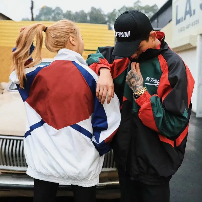 

Men Korean Lightweight Jacket Men Loose Spring Autumn Student Personality Hip-hop Stitching Sports Jackets Color Matching Coats