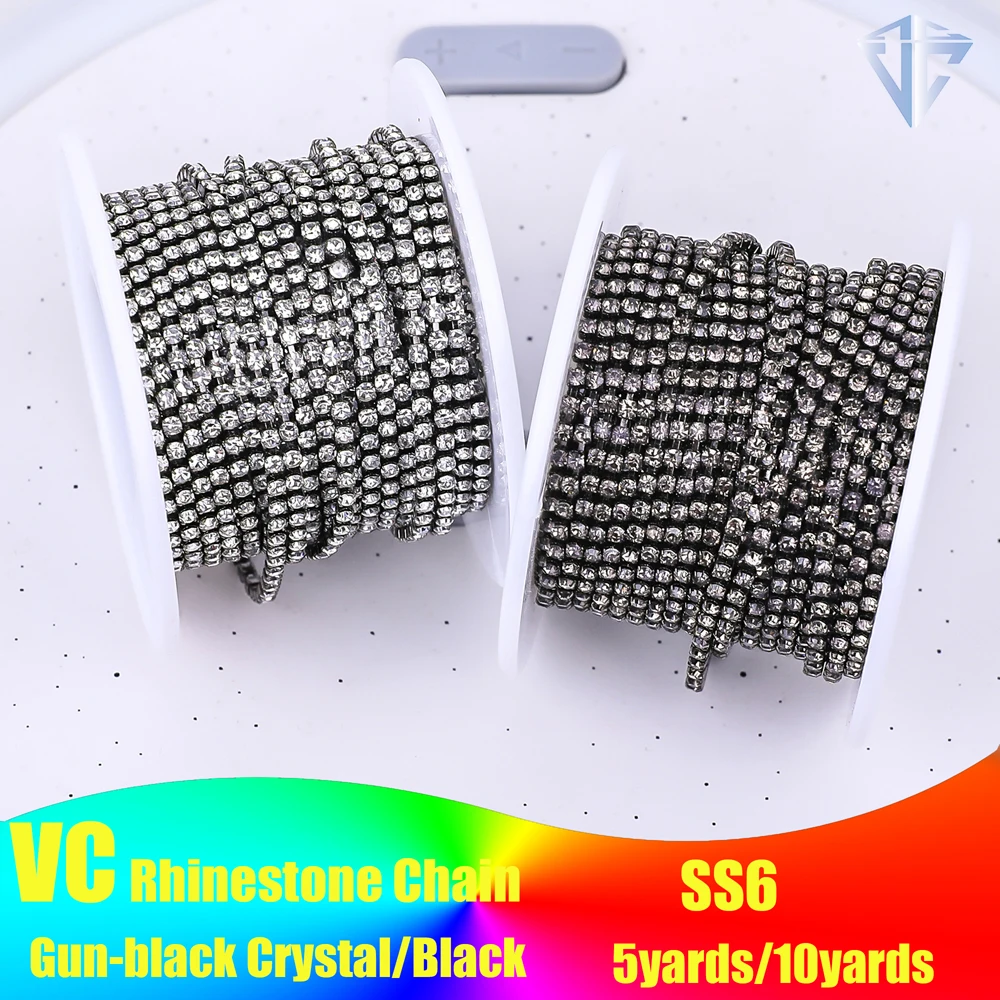 

SS6 2mm Gun-black Crystal/Black Rhinestone Cup Chain Glass Crystal Rhinestone Trim For DIY Garment Decoration