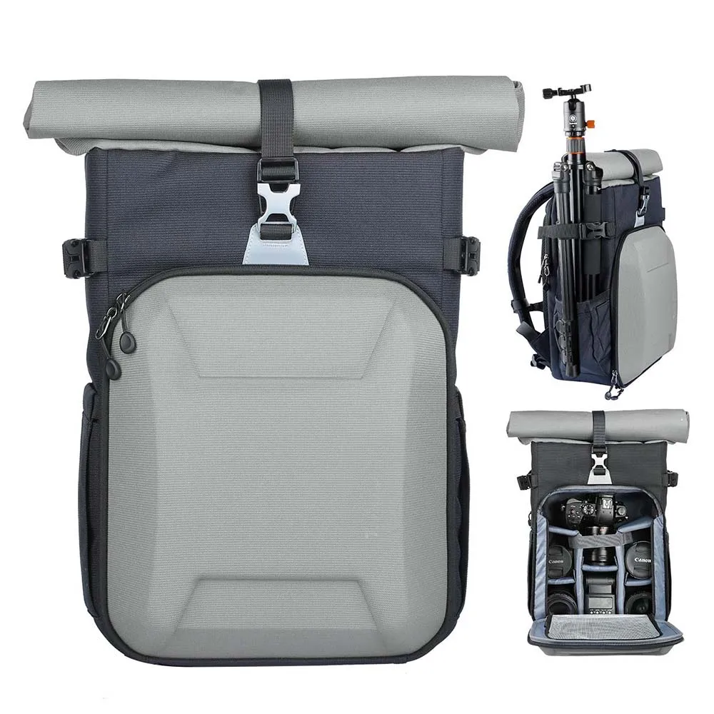 

Hardcase Camera Case bag Roll Top Camera Backpack fits15" Laptop Compartment for DSLR Mirrorless Cameras Lens Tripod