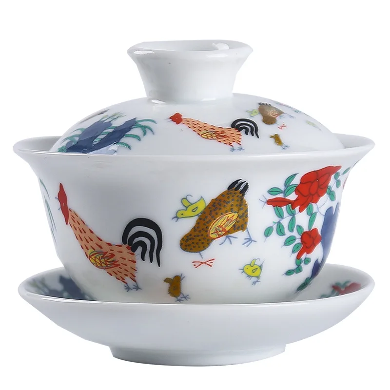 

Retro Dacheng Minghua Chicken Gai Wan Tea Set Bone China Tea Porcelain Pot Set For Travel Home Beautiful Easy Kettle