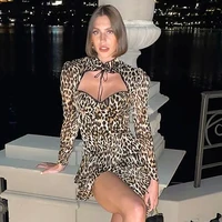 women sexy leopard print dress deep v neck long sleeve bodycon mini dress ladies clubwear evening party short dresses undefined