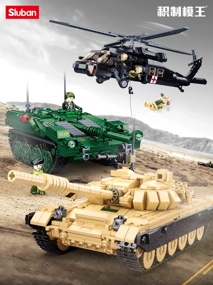 

WW2 New Military STRV103 Main Battle Tank T-72B3 MBT Bricks Army Helicopter Vehicle Weapon Creative Building Blocks Kids Toys