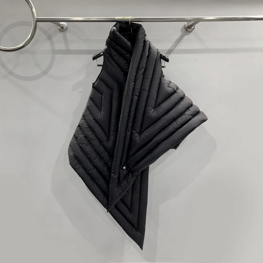 Черный Асимметричный женский пуховик без рукавов с запахом индивидуальный