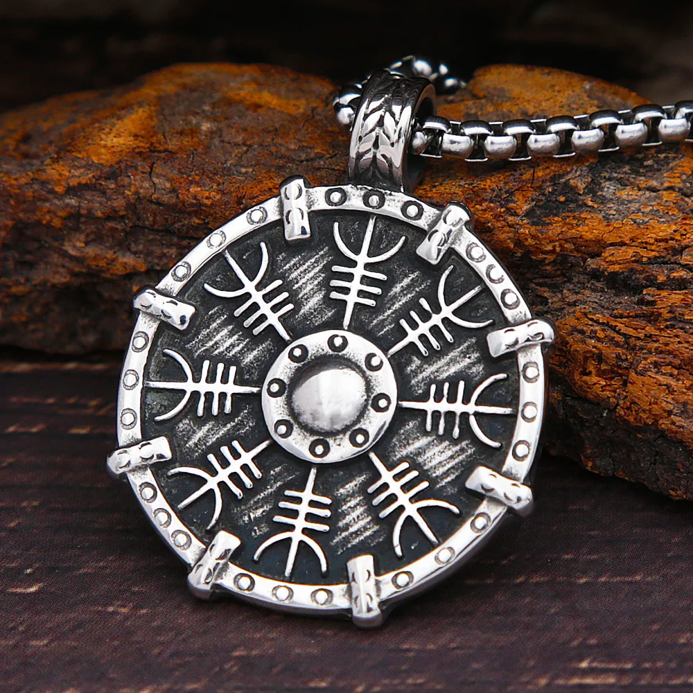 

Vintage "Helm of Awe" and "Viking Compass" Viking Necklace Men Stainless Steel Biker Nordic Pendant Necklace Jewelry Gift